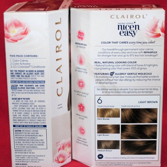 2 Pk - Clairol Nice 'N Easy #6 LIGHT BROWN Hair Dye--Factory Sealed - Picture 2 of 2
